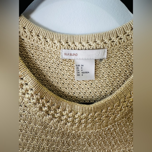 H&M Silk Blend Maxi Length Gold Metallic Knit Vest Dress W/ Side Slits Size 4 - Picture 11 of 12